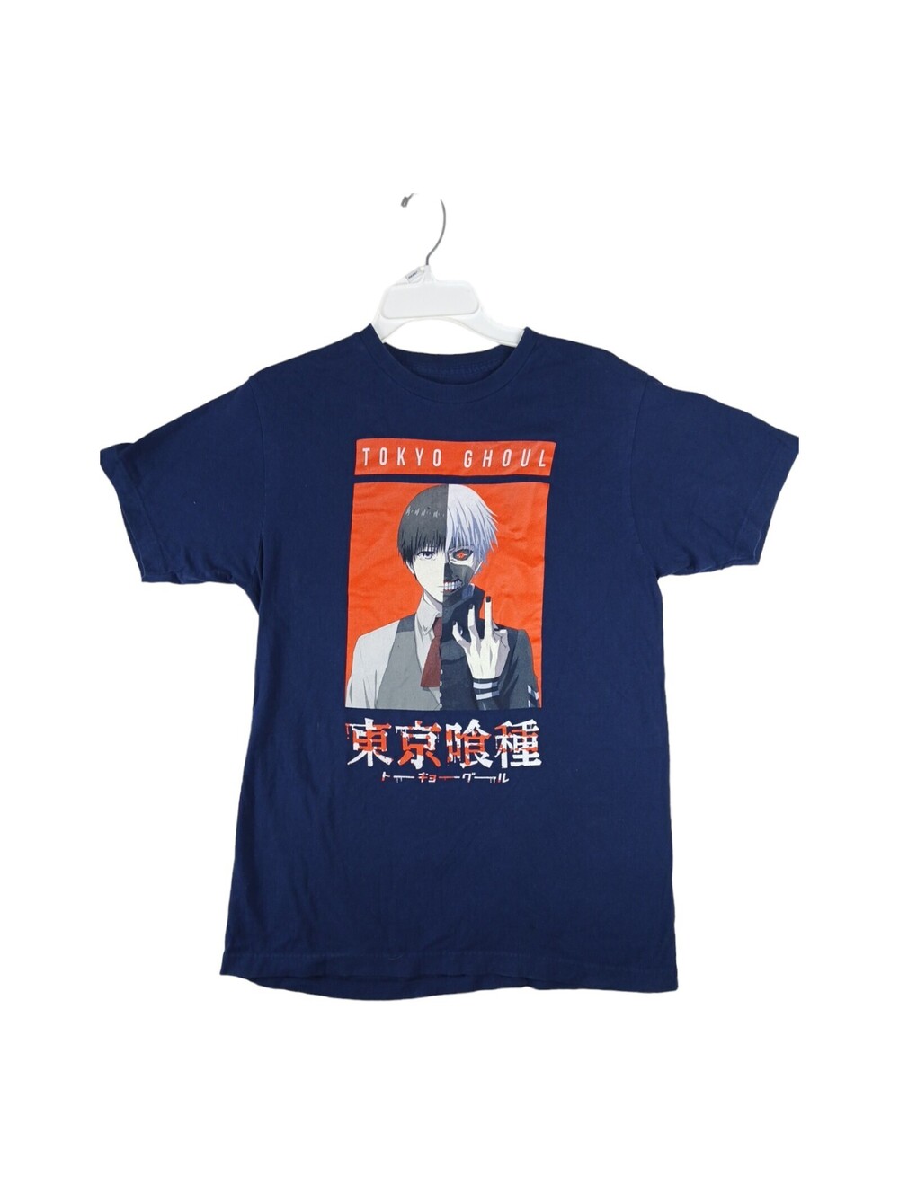 Short sleeve Tokyo Ghoul Anime Navy Blue Split Face Graphic T Shirt Size MEDIUM
